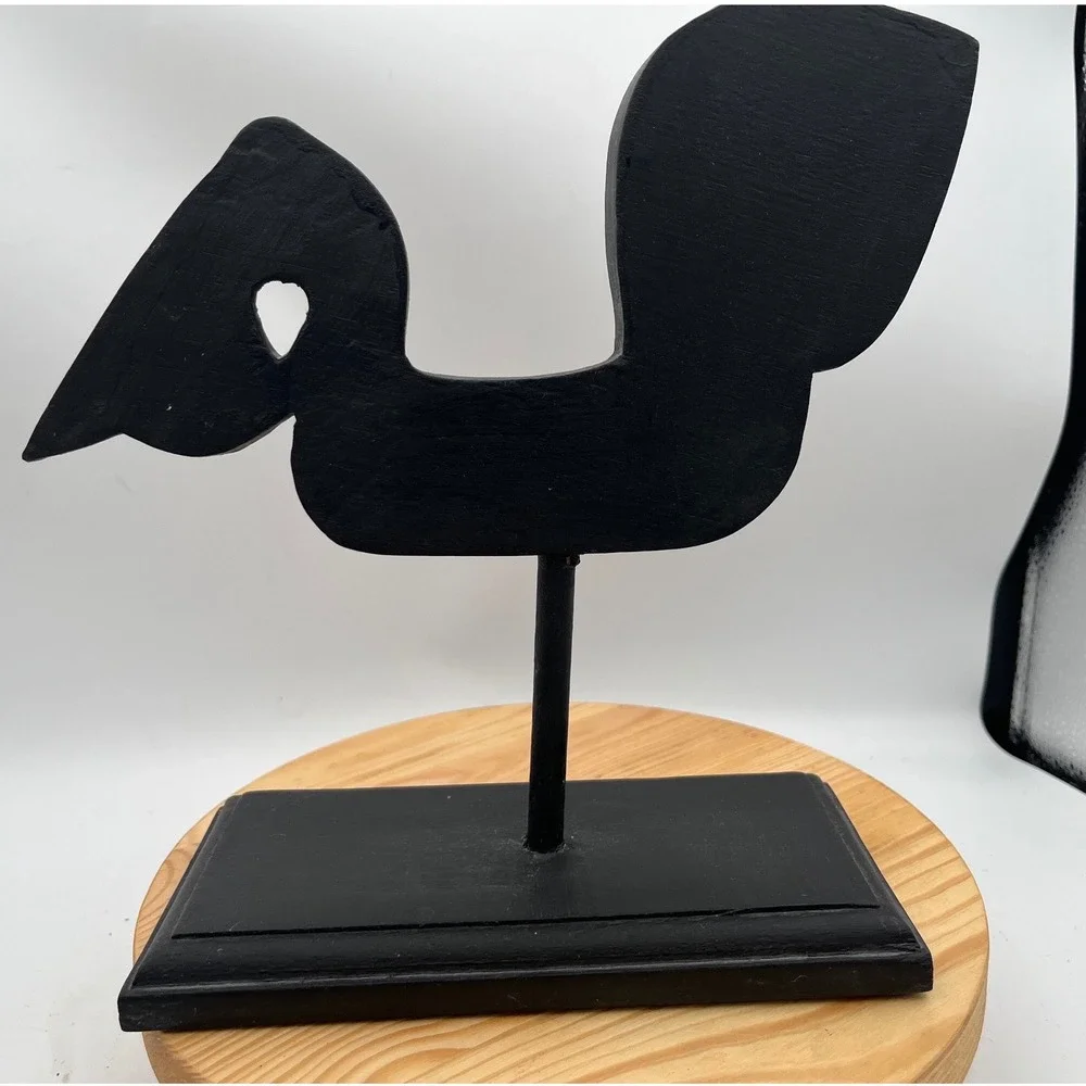 Painted Wooden Horse Folk Art Figurine on Black Pedestal Stand Pier 1